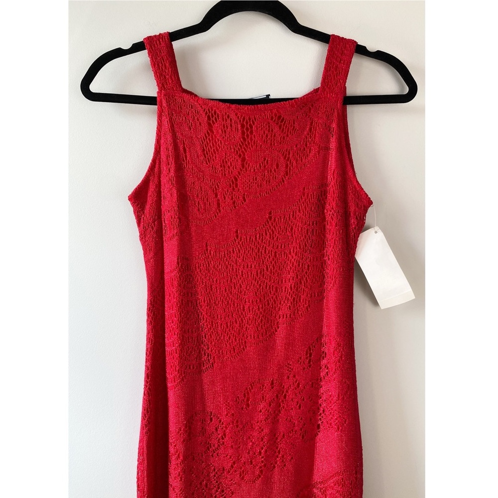 Deadstock 90s Crochet Lace Fringe Cherry Red Dress S Valentine’s Day Swiftie - Picture 2 of 10
